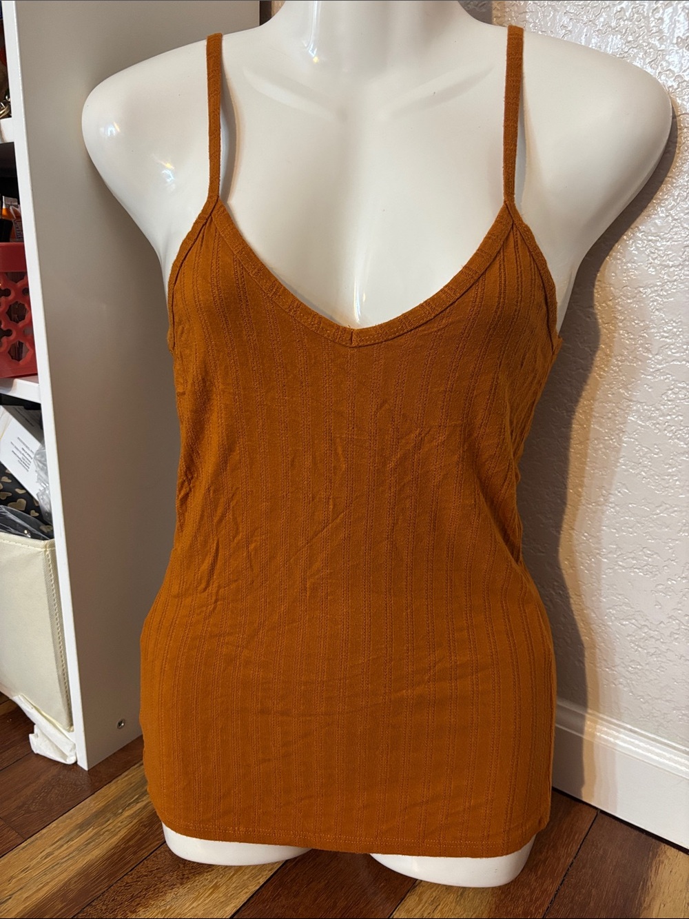 Bozzolo Rust Orange Ribbed Spaghetti Strap Tank Top